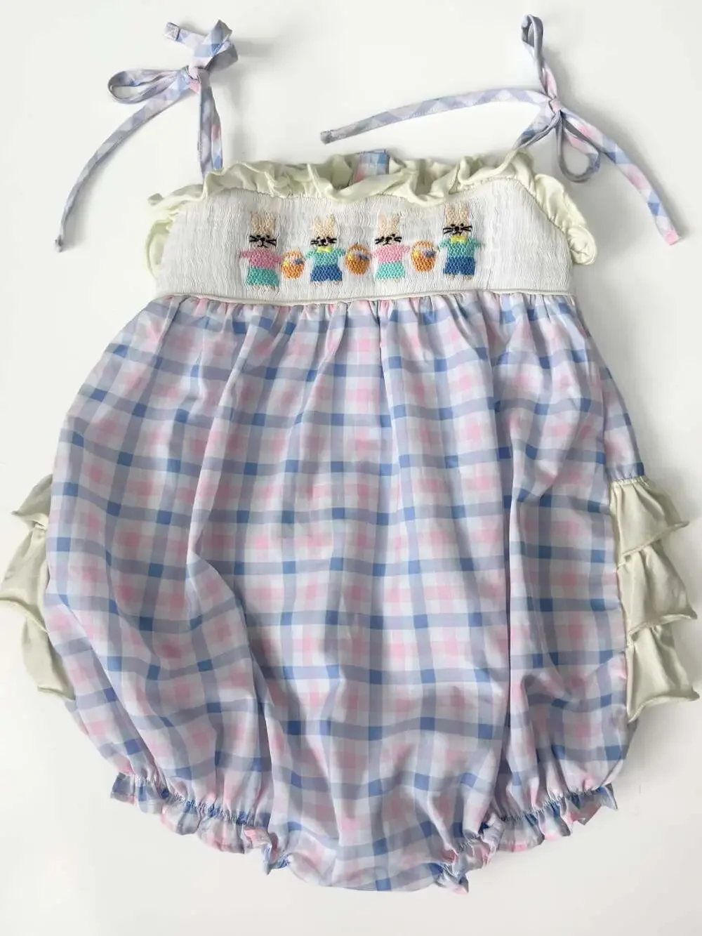 Little Bear Smocks Girls Easter Bunny Smocked Gingham Bubble 3T